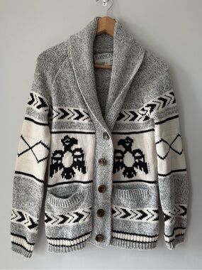 (M) Bluenotes Gray & Cream Shawl Collar Patterned Cardigan